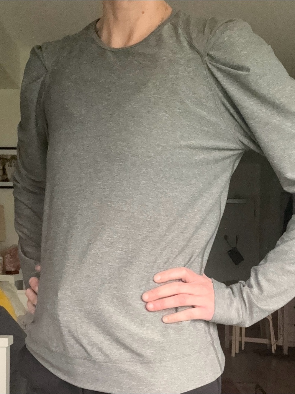 Lululemon Heather Gray Gathered Puff-Shoulder Long Sleeve Top.